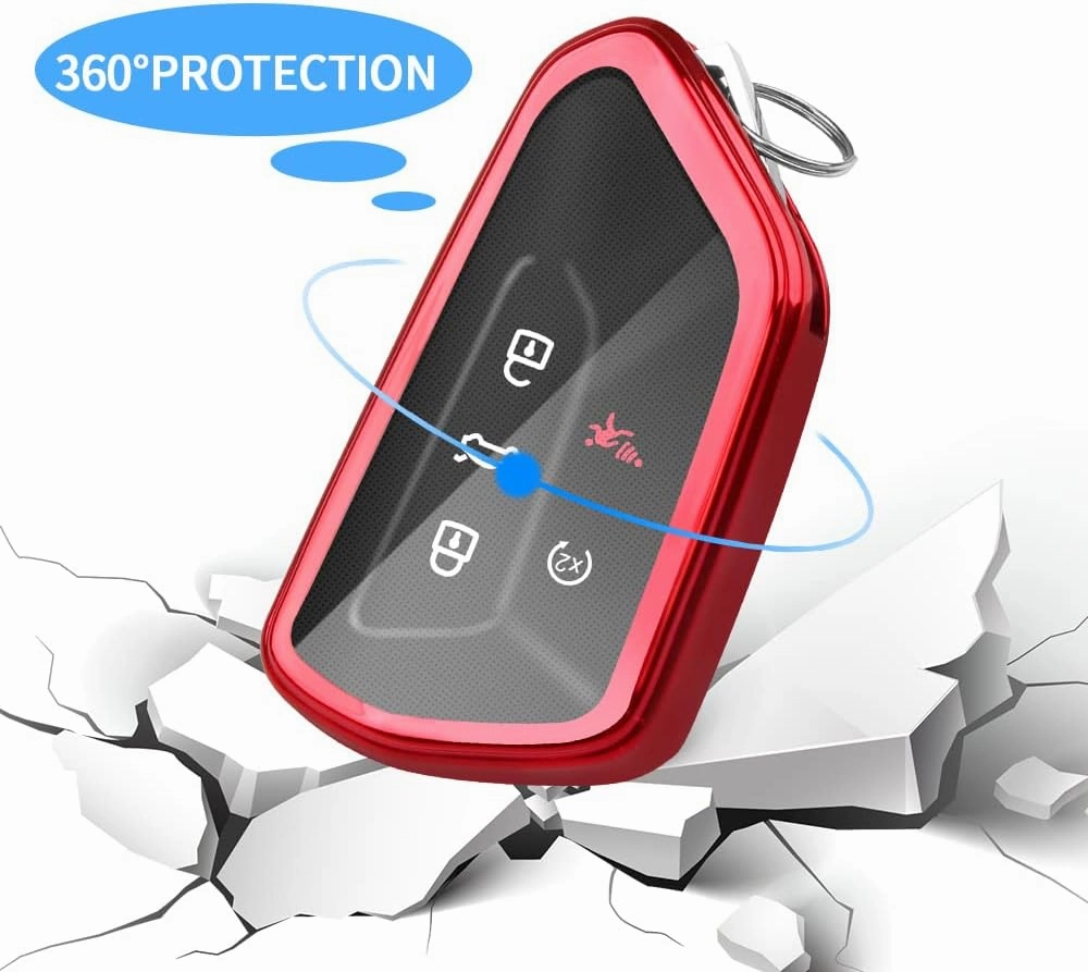 QBUC for Volkswagen Key Fob Cover with Keychain,Car Key Case fit for VW ID.4 ID.3 MK8 Golf GTI Seat Leon MK4 Skoda Octavia（Red）