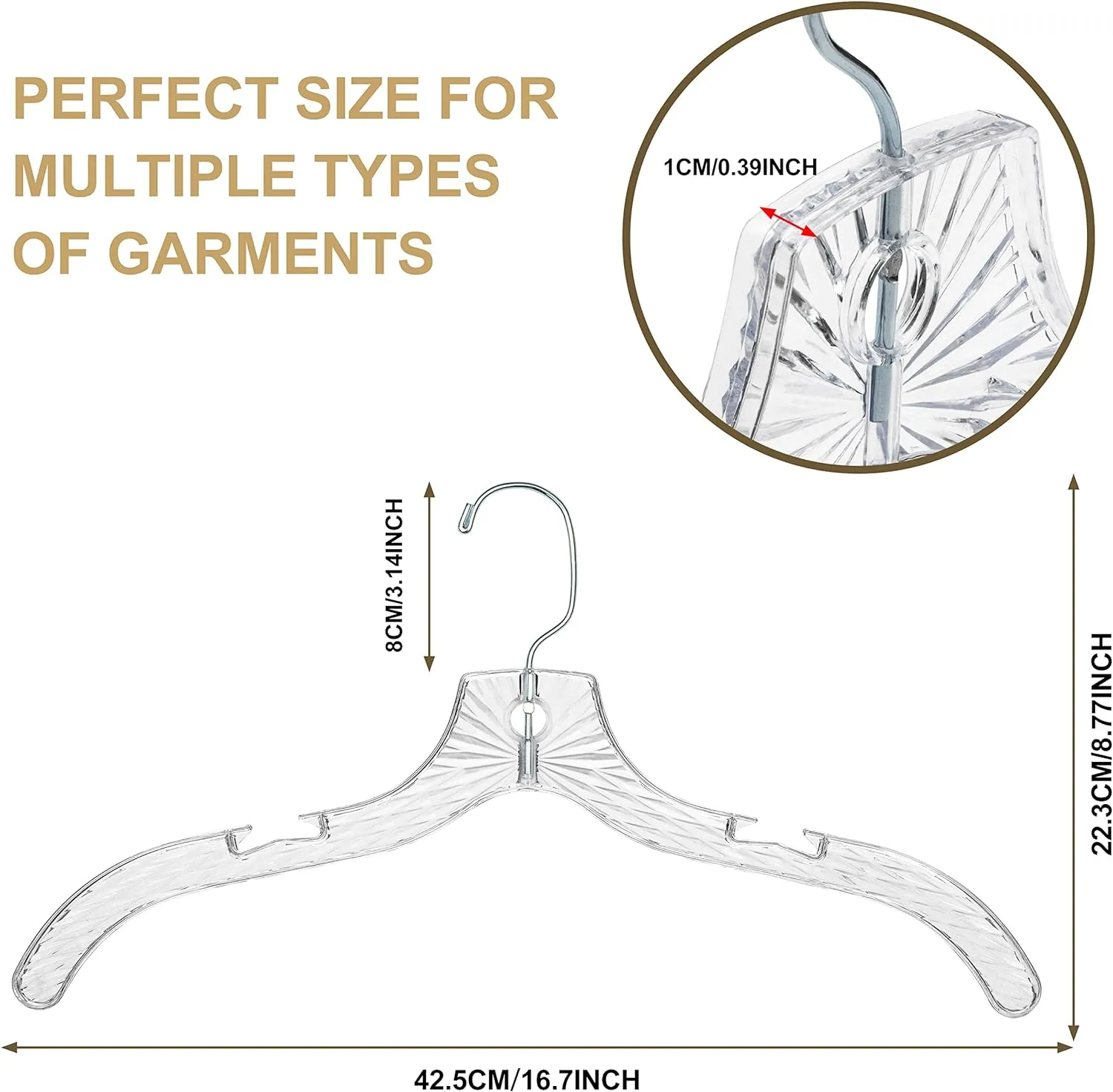 Quality Clear Plastic Hangers 12 Pack - Durable Crystal Cut Heavy Duty Hangers for Clothes, Shirts, Suits, Coats, Dresses