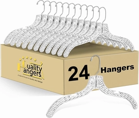 Quality Clear Plastic Hangers 24 Pack - Crystal Cut for Shirts, Suits, Coats, Dresses Hangers, Heavy Duty & Nonslip Design with Swivel Hook, 17 inches