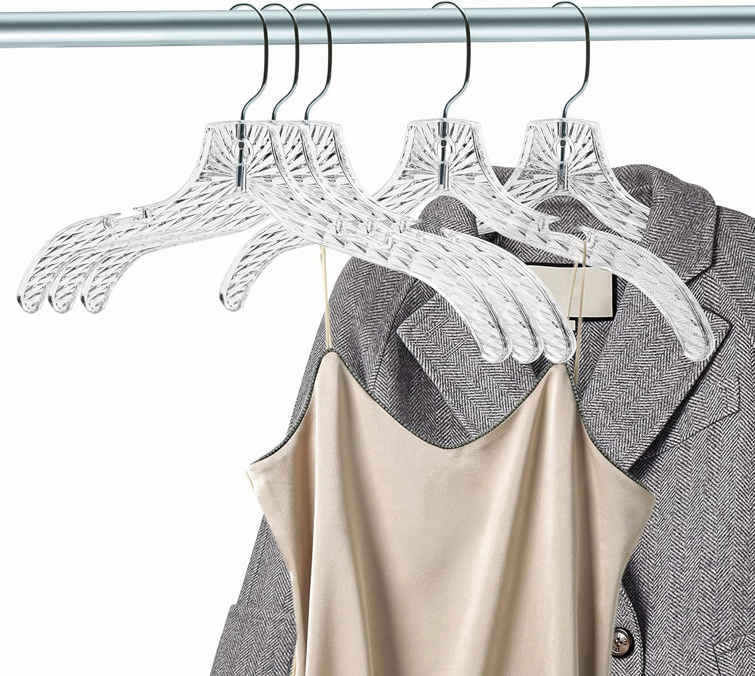 Quality Clear Plastic Hangers 24 Pack - Crystal Cut for Shirts, Suits, Coats, Dresses Hangers, Heavy Duty & Nonslip Design with Swivel Hook, 17 inches