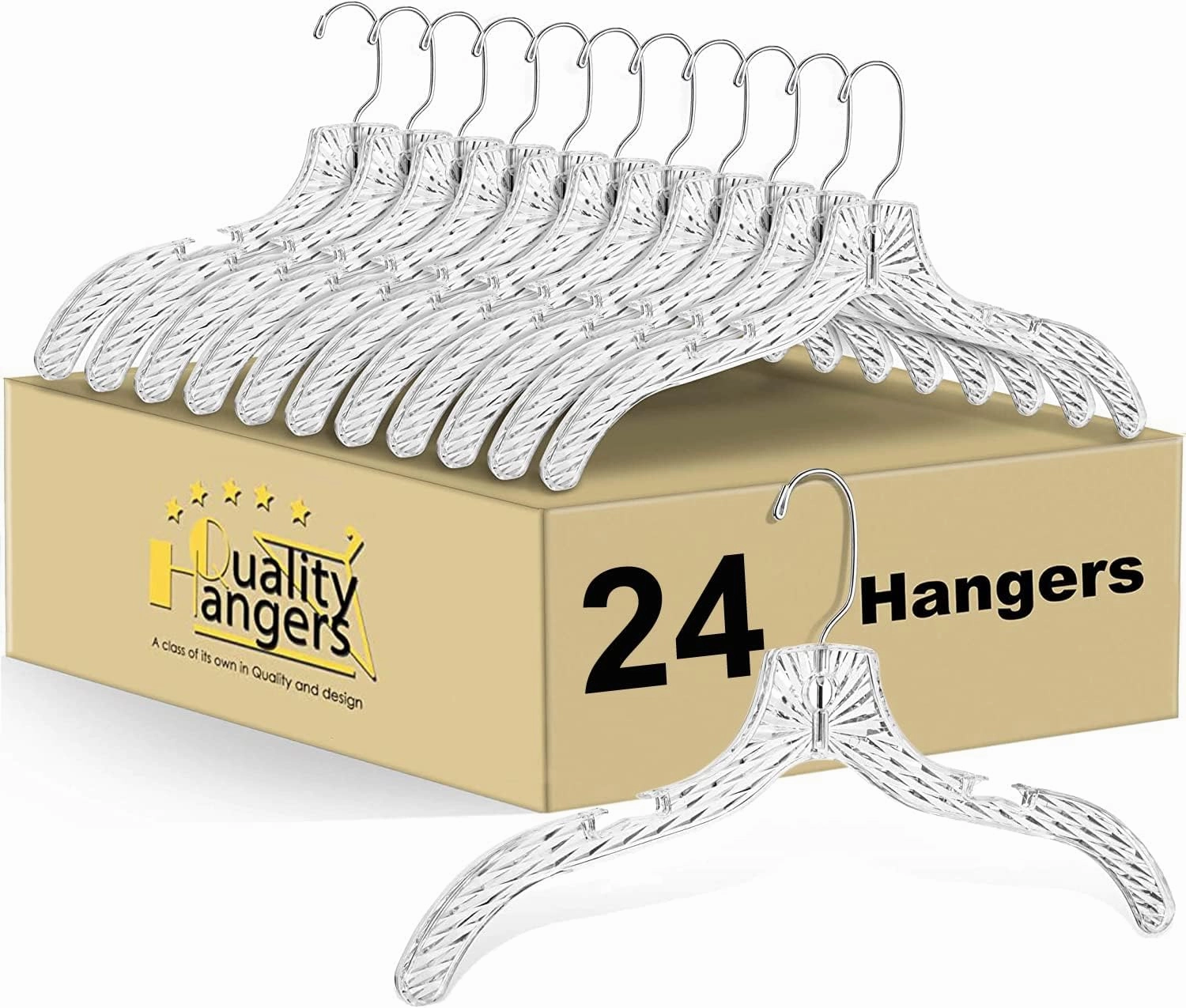 Quality Clear Plastic Hangers 24 Pack - Crystal Cut for Shirts, Suits, Coats, Dresses Hangers, Heavy Duty & Nonslip Design with Swivel Hook, 17 inches