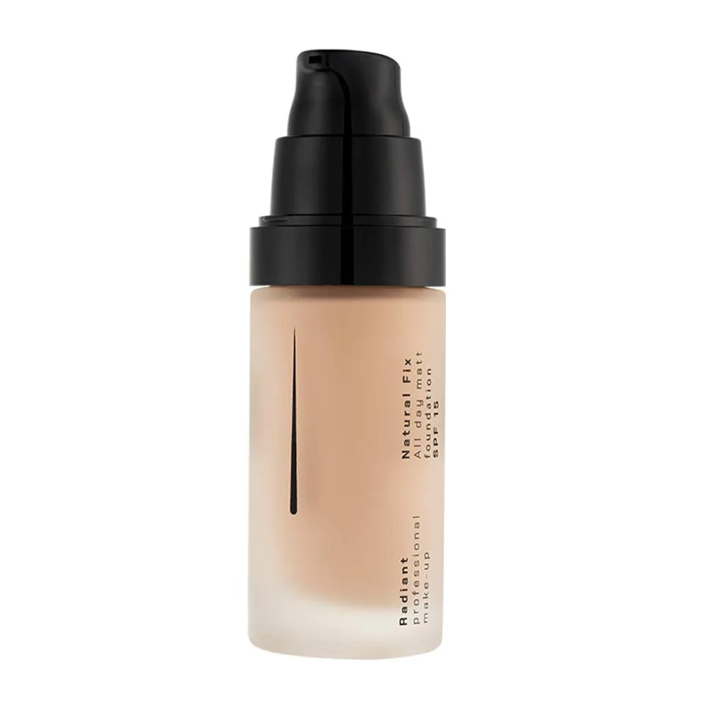 Radiant Professional Natural Fix All Day Matte Cream Foundation - Long Wear High Coverage Face Makeup Foundation With SPF 15 - Oil Free Matte Finish - For All Skin Types-1.01 oz. (04 Peachy Beige)