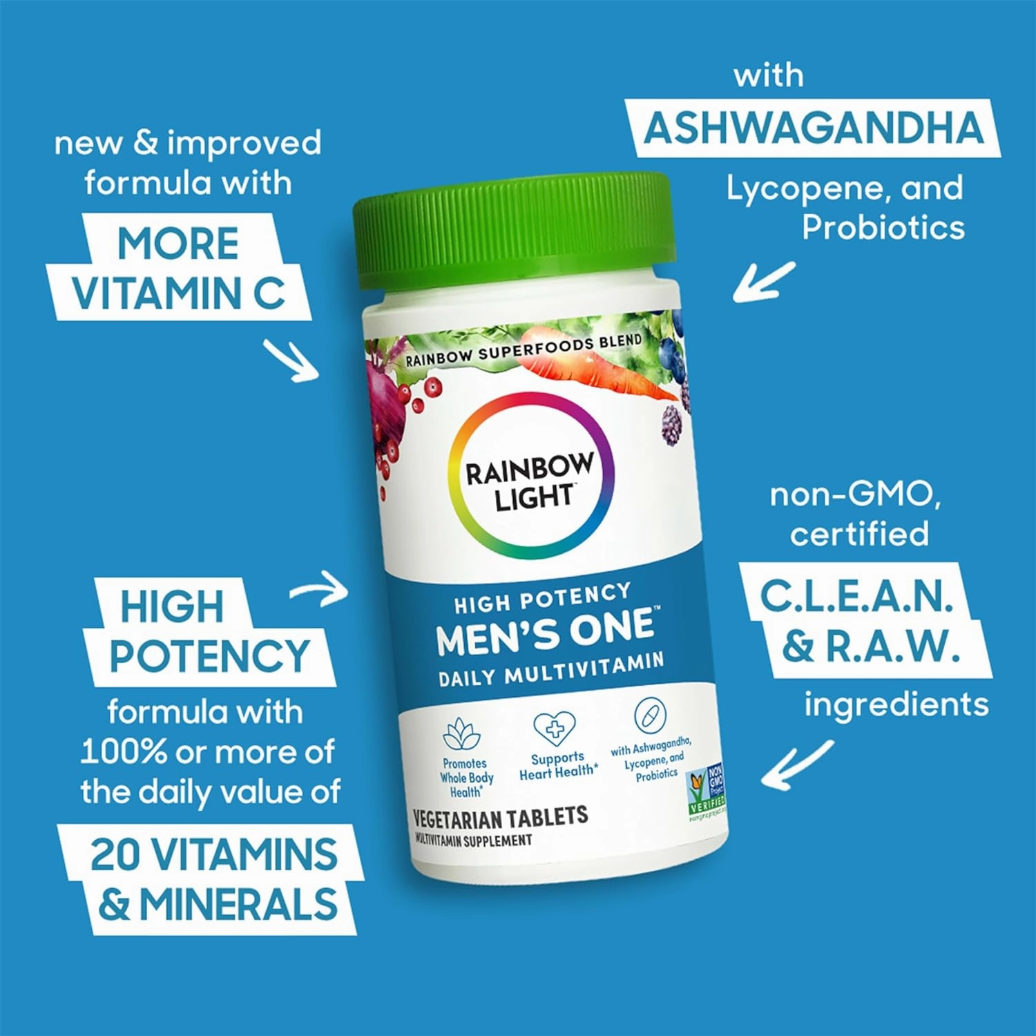 Rainbow Light Mens One High Potency Daily Multivitamin, Vegetarian, 150 ct., Package May Vary