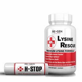 Re Gen Nutrition H Stop Lip Balm & Nutrition Lysine Rescue with Shea Butter, Peppermint Oil, Lemon Balm and More for Clear and Healthy Skin Care, Amino Acid Supplement for Stronger Immune Health