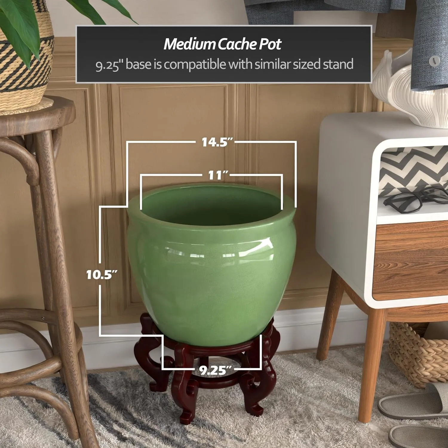 Red Lantern 14" Celadon Porcelain Fishbowl Planter