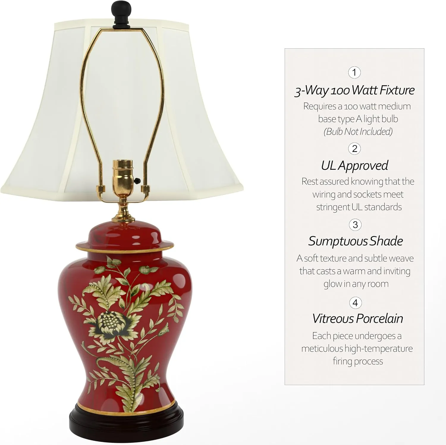 Red Lantern 22.5" Golden Foliage Porcelain Lamp
