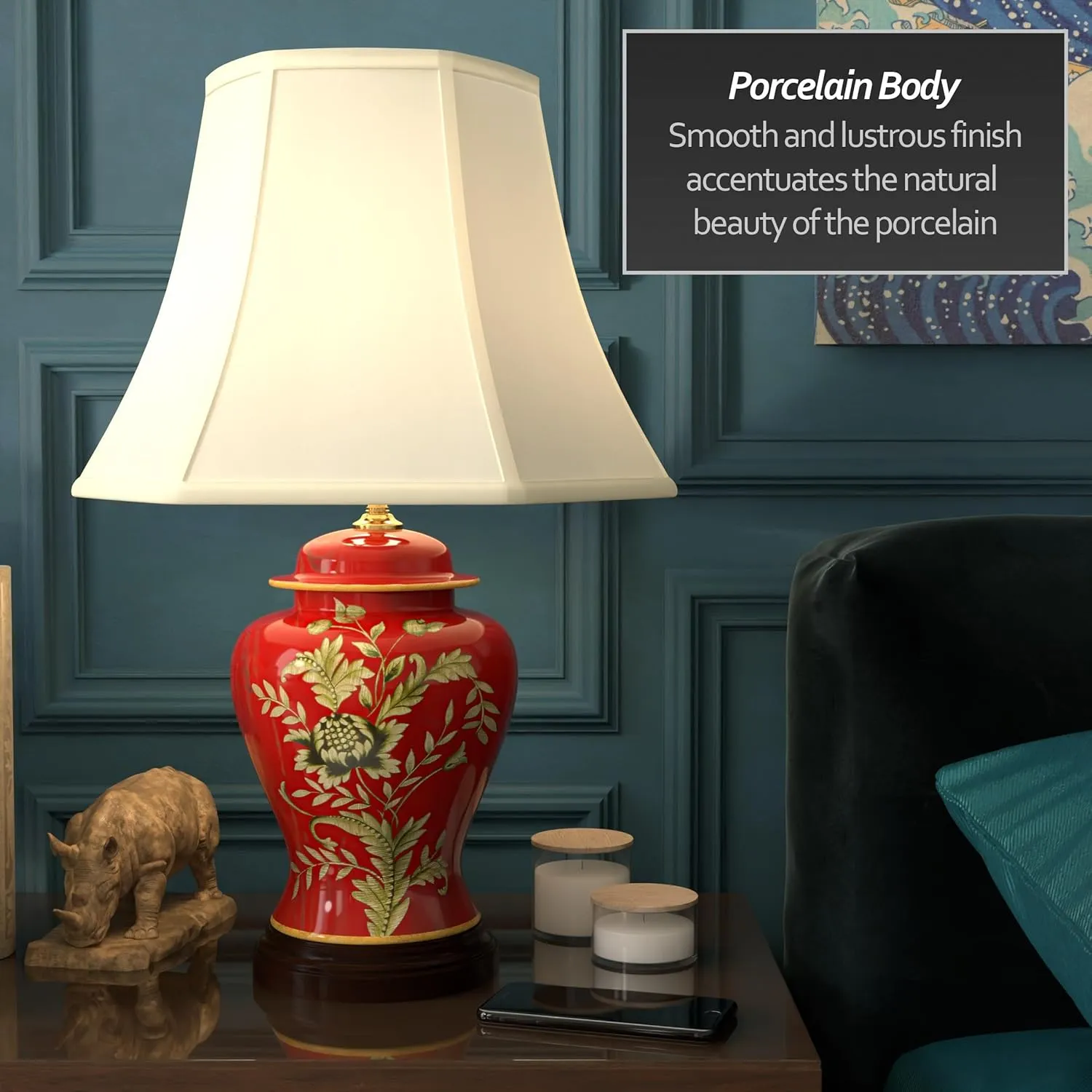 Red Lantern 22.5" Golden Foliage Porcelain Lamp