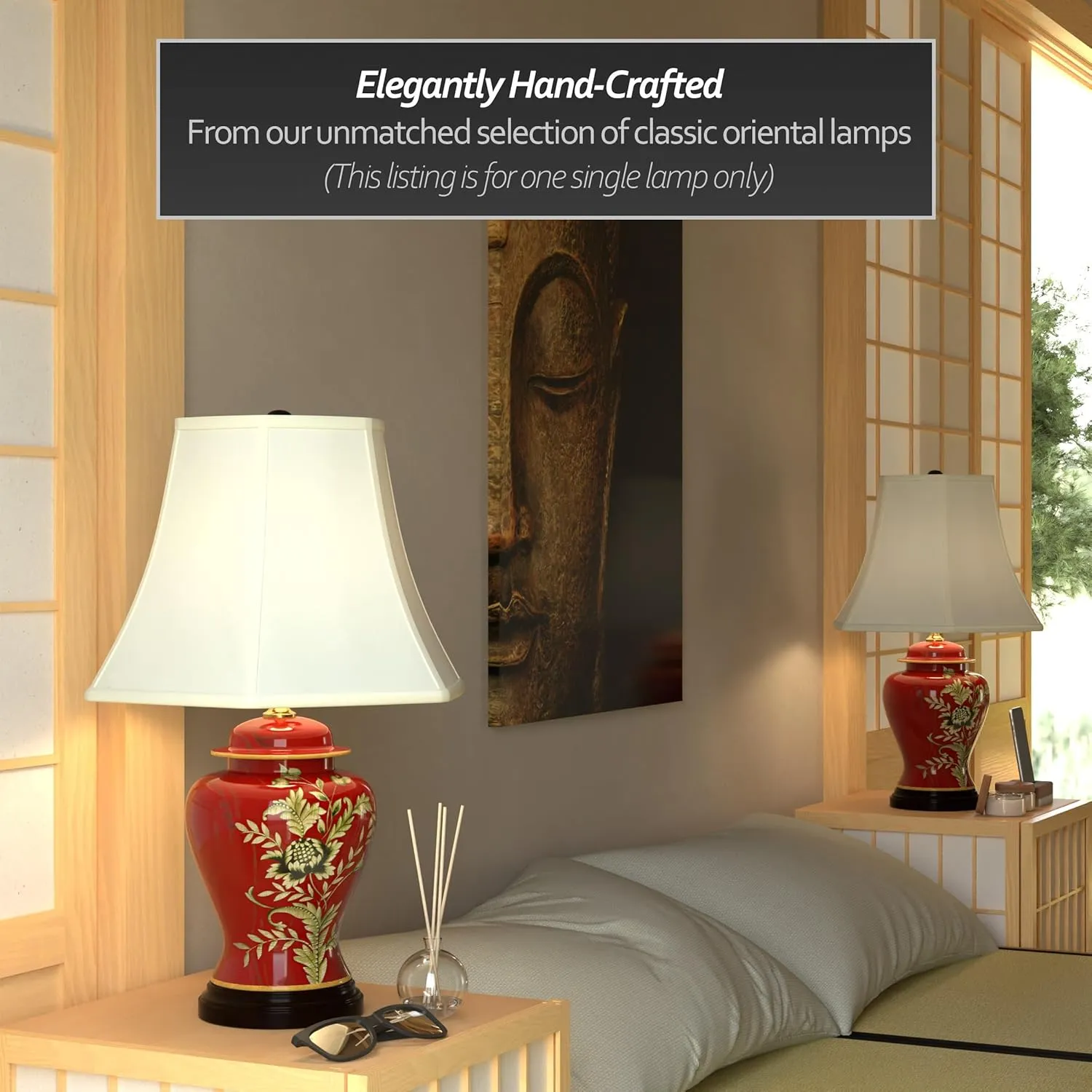 Red Lantern 22.5" Golden Foliage Porcelain Lamp