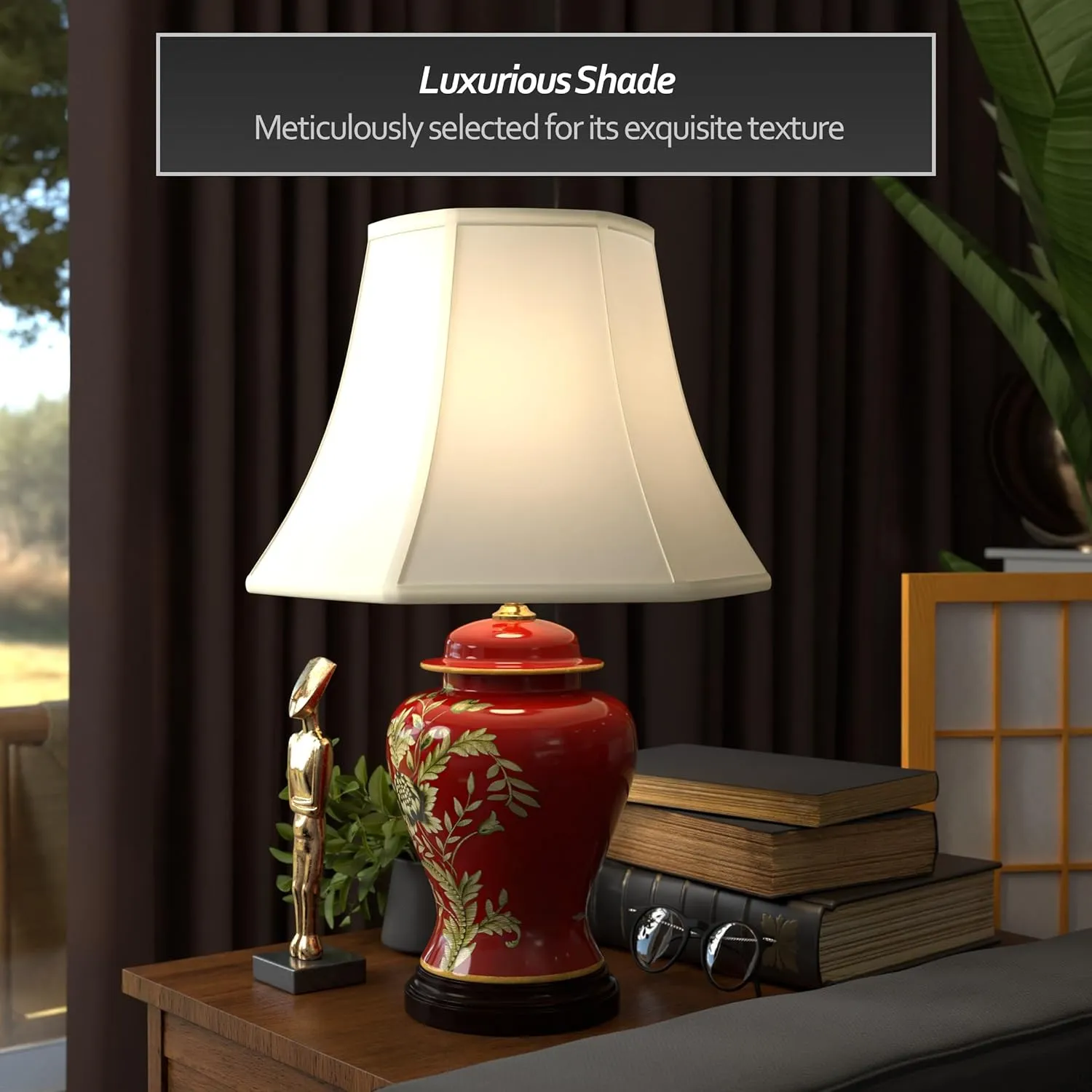 Red Lantern 22.5" Golden Foliage Porcelain Lamp