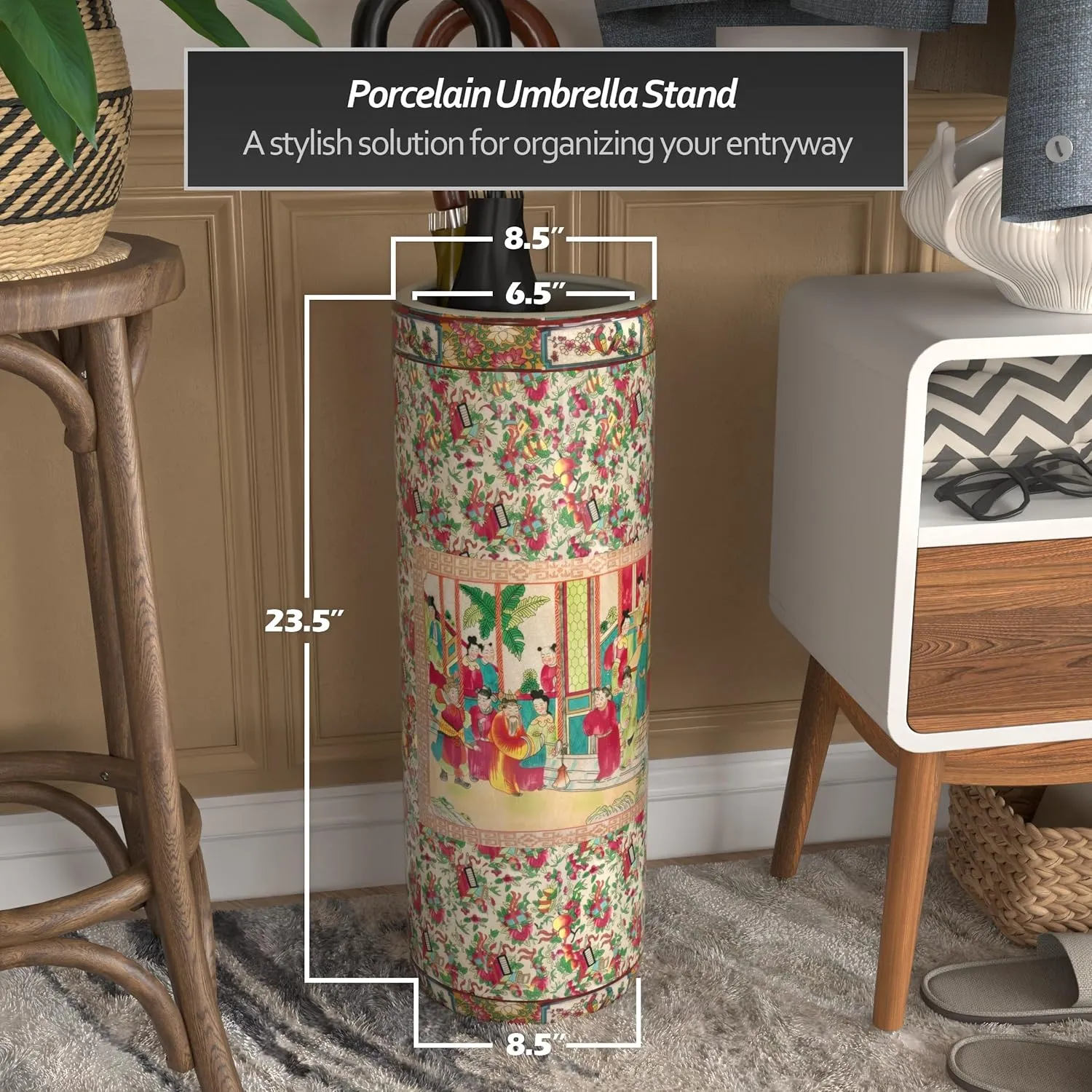 Red Lantern 24" Rose Medallion Porcelain Umbrella Stand