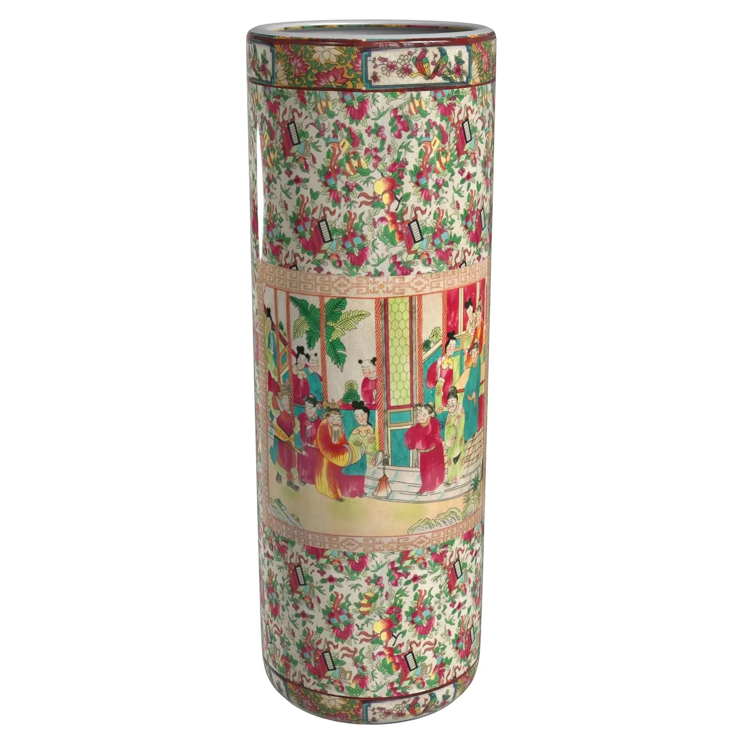 Red Lantern 24" Rose Medallion Porcelain Umbrella Stand