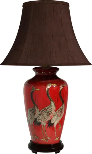 Red Lantern 26" Crowned Vase Table Lamp, Red Cranes