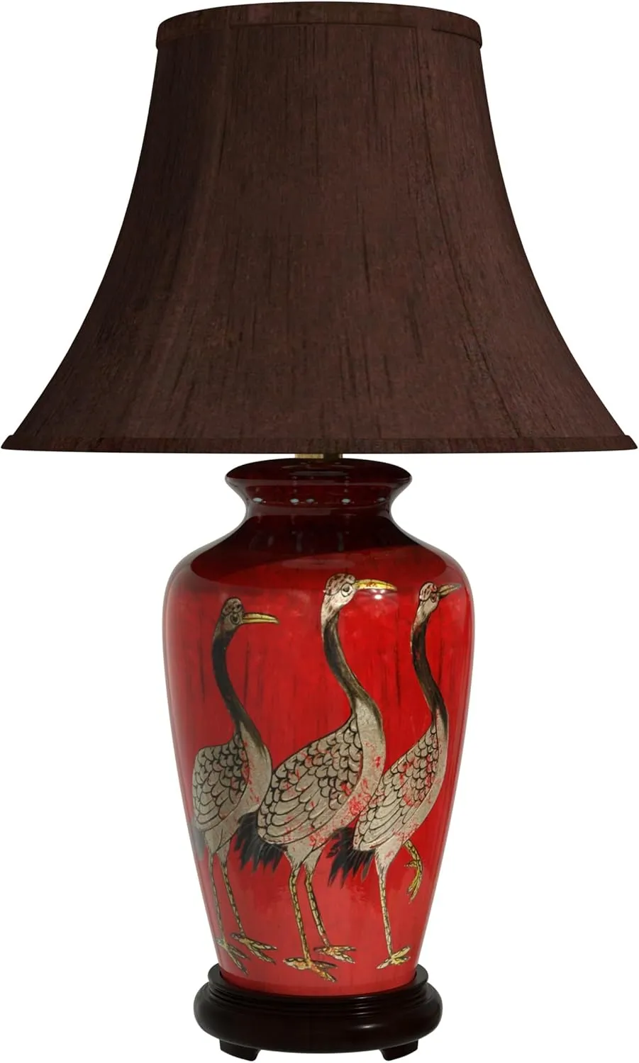 Red Lantern 26" Crowned Vase Table Lamp, Red Cranes