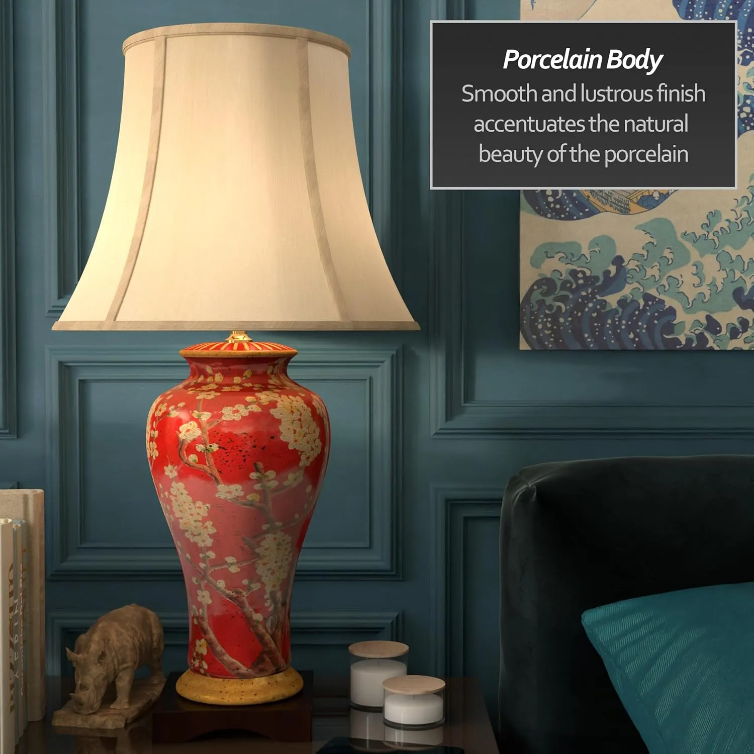Red Lantern 30" Glazed Sakura Blossom Vase Lamp