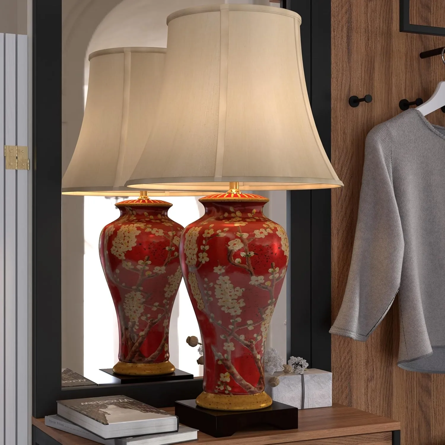 Red Lantern 30" Glazed Sakura Blossom Vase Lamp