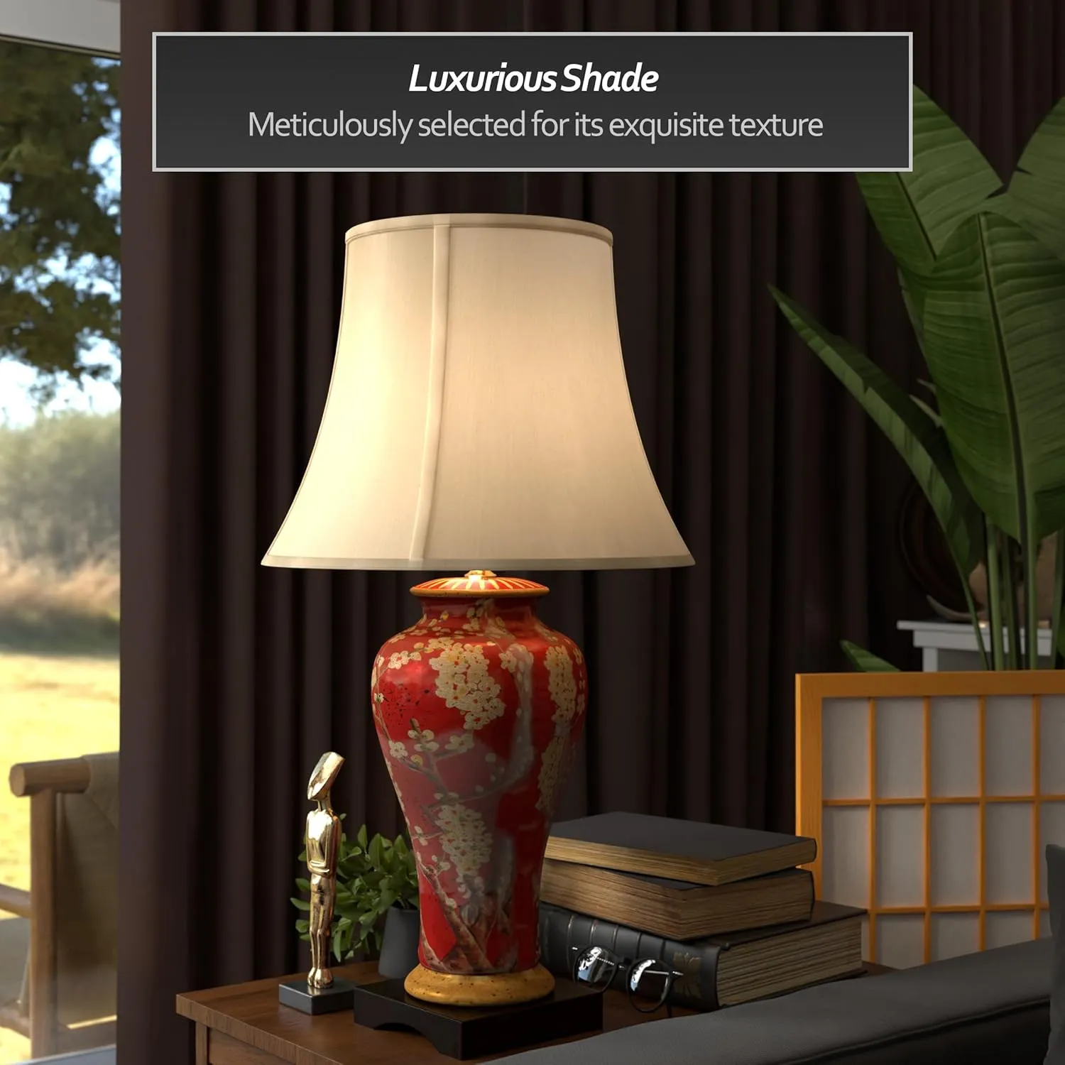 Red Lantern 30" Glazed Sakura Blossom Vase Lamp