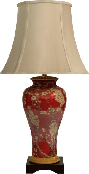 Red Lantern 30" Glazed Sakura Blossom Vase Lamp
