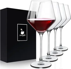 Red Wine Glasses Set of 4, Long Stem Crystal Wine Glasses, Burgundy Wine Glass with Gift Box, 16 oz Large Wine Glasses With Stem for Wedding Anniversary Birthday Gifts