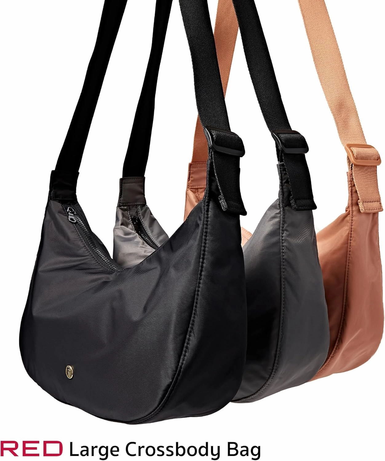 Red by Kiss Cross Body Bag, Durable Water-Resistant Fabric, Lightweight Daily Bag, Adjustable Straps & Inner Pocket (Large, Peach Brown)