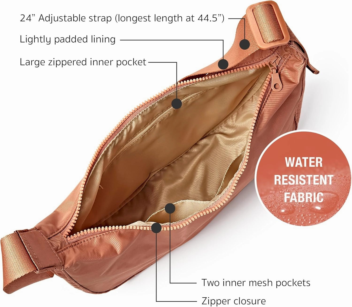 Red by Kiss Cross Body Bag, Durable Water-Resistant Fabric, Lightweight Daily Bag, Adjustable Straps & Inner Pocket (Large, Peach Brown)