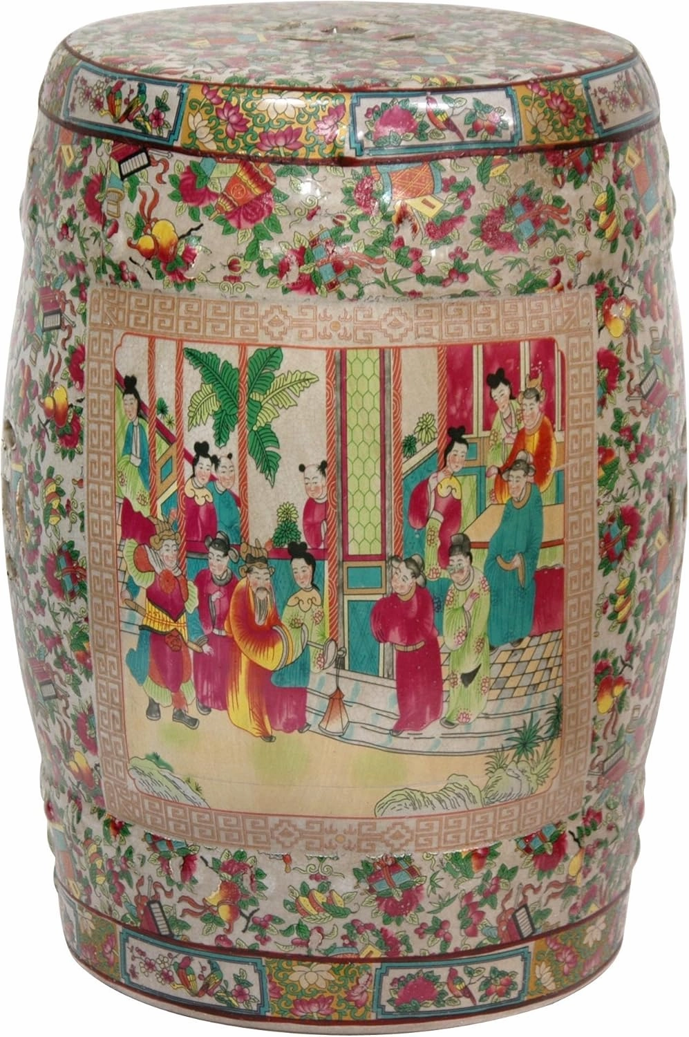 Red Lantern 18" Rose Medallion Porcelain Garden Stool