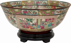 Red Lantern Oriental Furniture 14" Rose Medallion Porcelain Bowl, Large, Multicolor