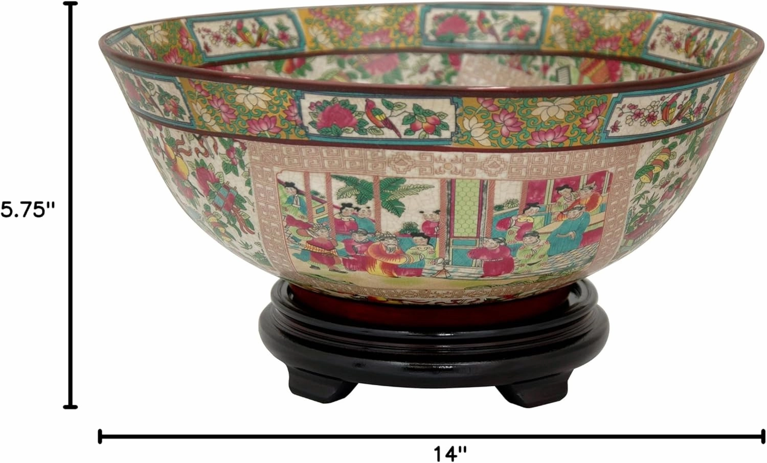 Red Lantern Oriental Furniture 14" Rose Medallion Porcelain Bowl, Large, Multicolor