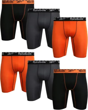 Reebok Men's Boxer Briefs - 6 Pack Sport Soft Performance Long Leg Underwear Boxers for Men with Mesh Fly Pouch (Sizes: S-XL)