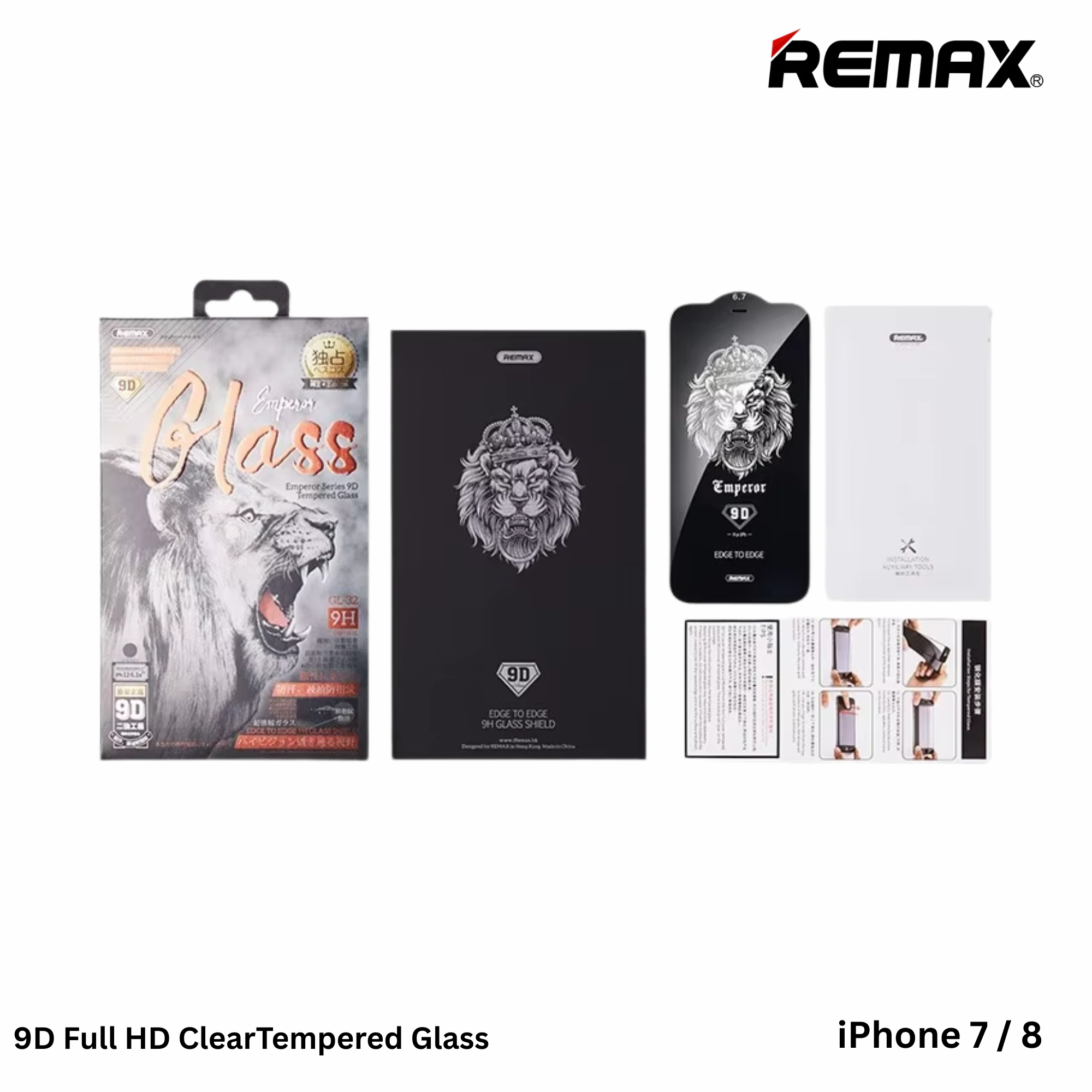 Remax -- GL-32 9D Full Tempered Glass For iPhone 7/8 (Black)
