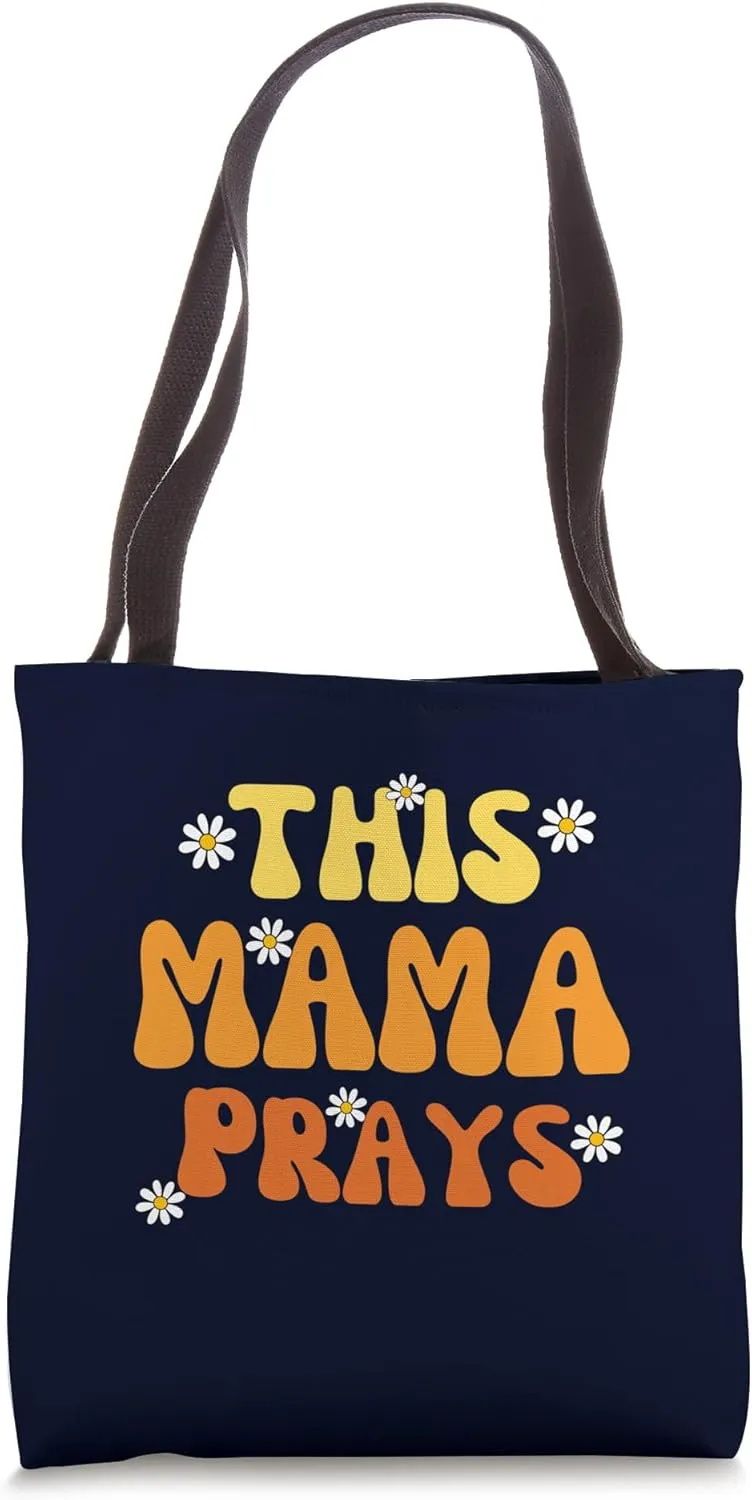 Retro This Mama Prays Heartfelt Love & Guidance Cute Groovy Tote Bag