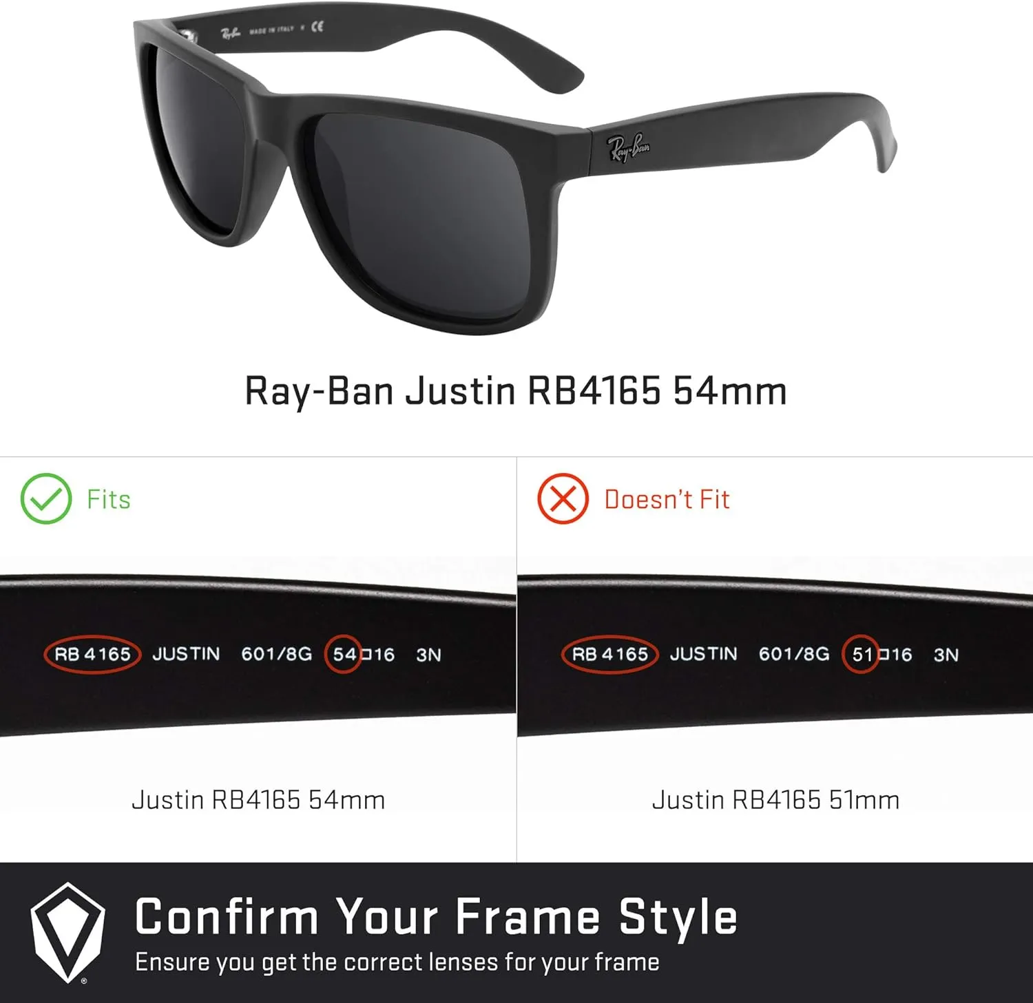 Revant Replacement Lenses for Ray-Ban Justin RB4165 54mm sunglasses, Polarized Options, Anti-Scratch and Impact Resistant