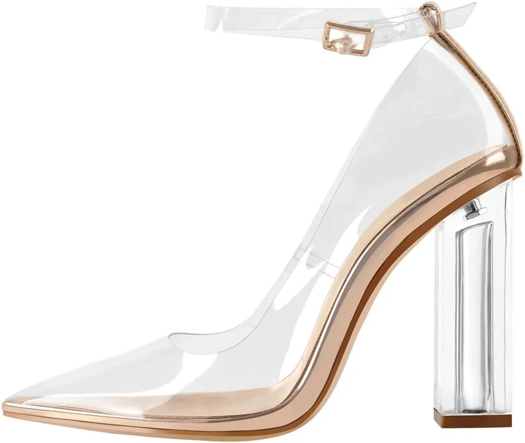 Richealnana Women's Clear Pumps for Women Heels Pointed Toe Clear High Heels Close Toe Dressy Pumps