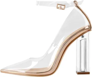 Richealnana Women's Clear Pumps for Women Heels Pointed Toe Clear High Heels Close Toe Dressy Pumps