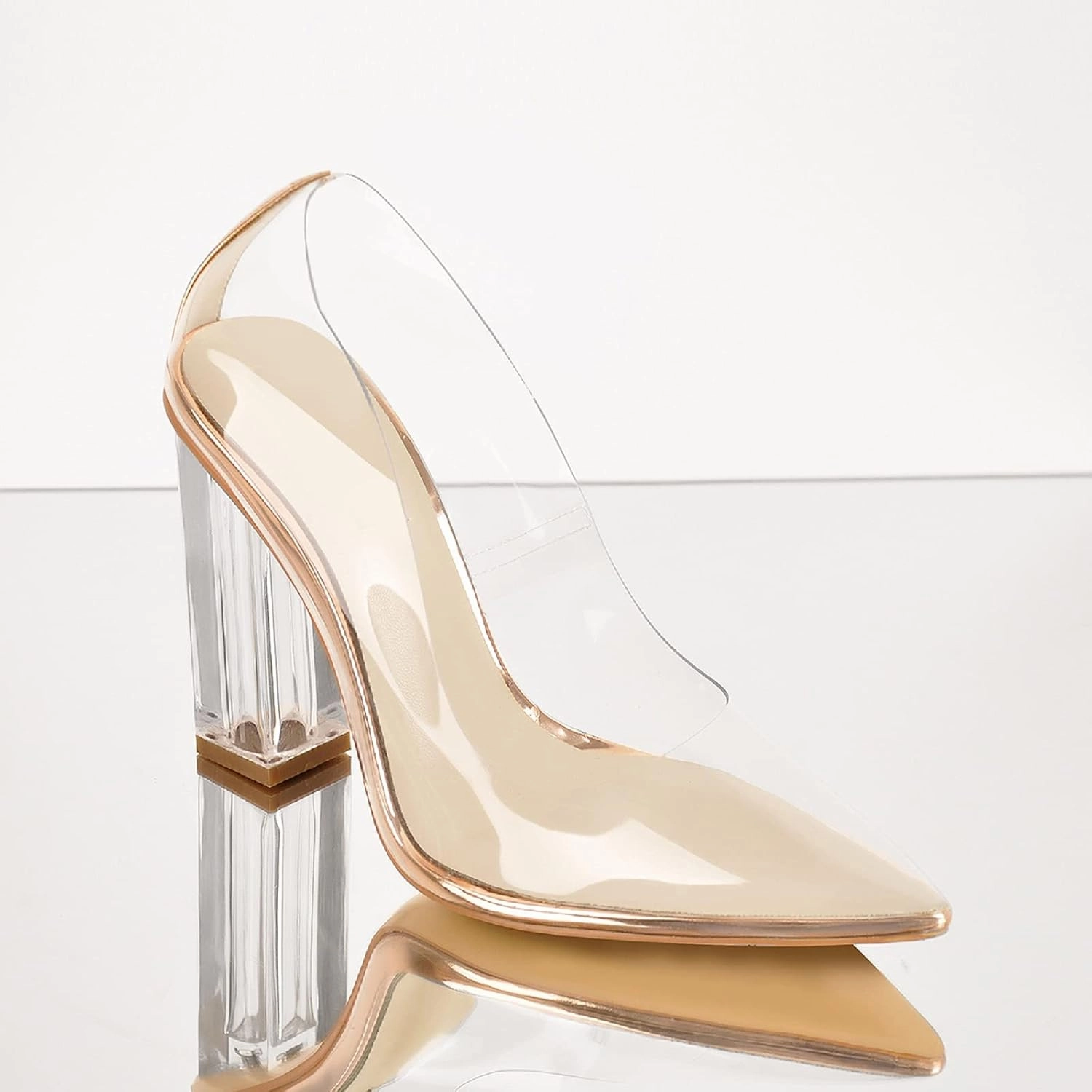 Richealnana Women's Clear Pumps for Women Heels Pointed Toe Clear High Heels Close Toe Dressy Pumps