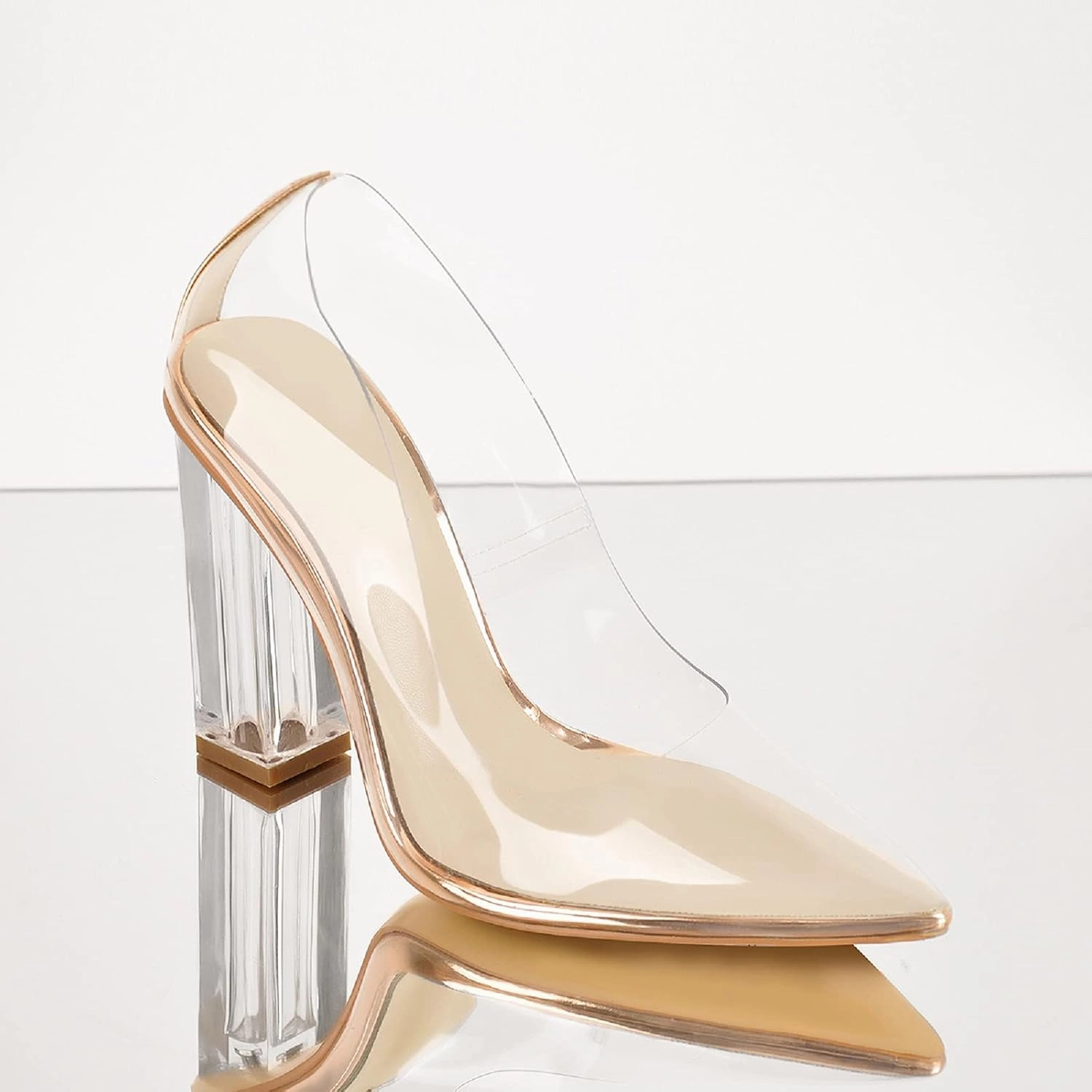 Richealnana Women's Clear Pumps for Women Heels Pointed Toe Clear High Heels Close Toe Dressy Pumps