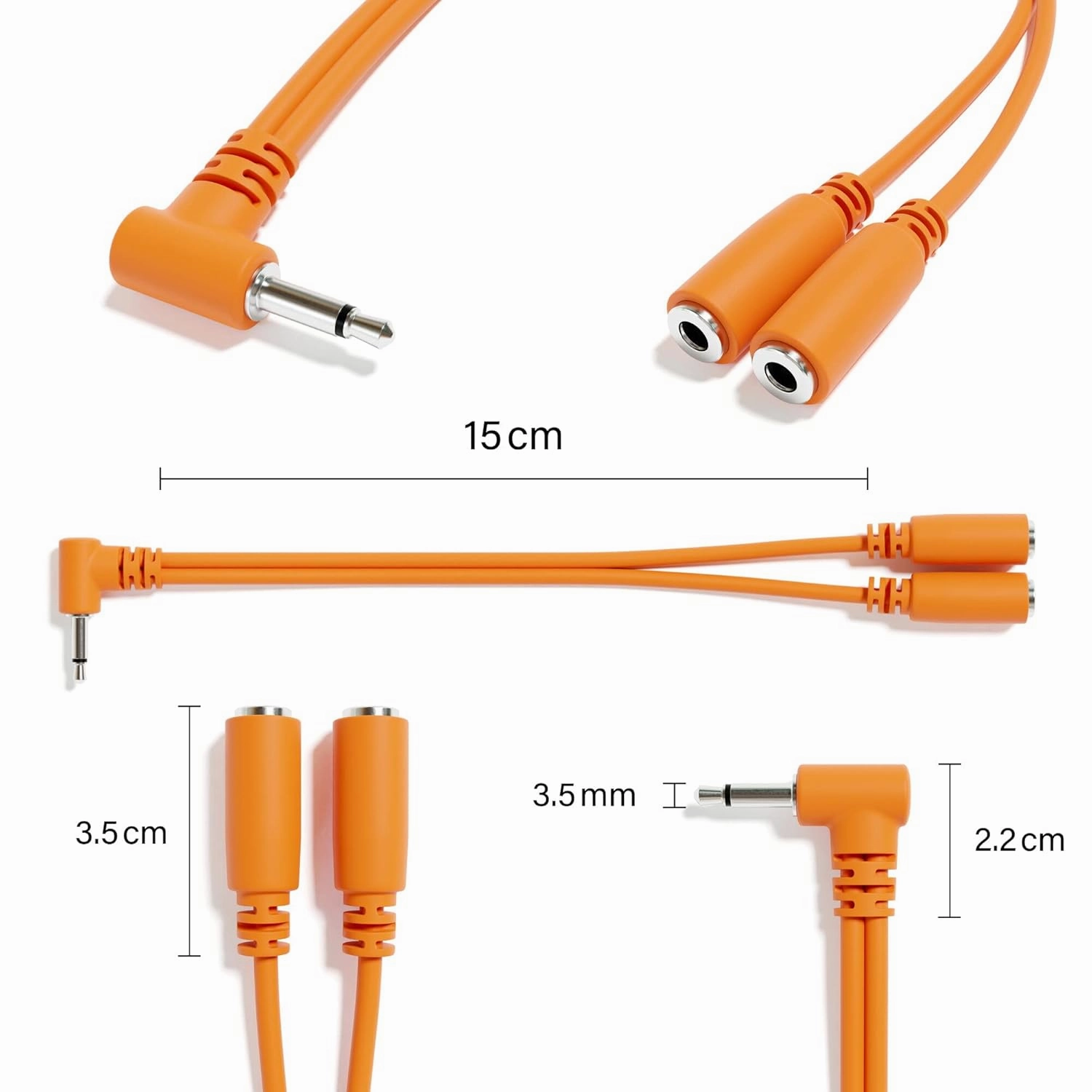 Right Angle Mono Splitter Y Patch Cables - TS 3.5mm 1/8" Eurorack Synth Synthesizer [10-Pack]