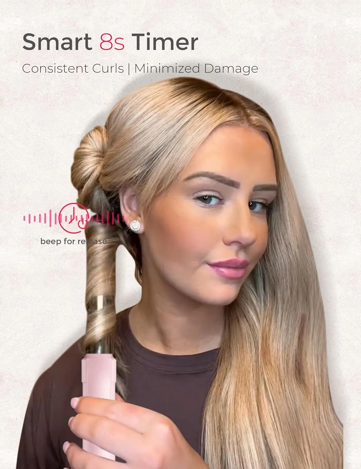 Rotating Curling Iron 1 Inch - TYMO Automatic Curling Wand for Beach Waves, 2024 Upgraded Professional Tourmaline Ceramic Auto Curler with 40M Negative Ions & 30s Heat-up for Medium Hair, Pink