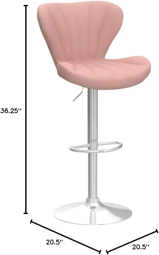 Roundhill Furniture Ellston Velvet Adjustable Swivel Barstools in Pink, Set of 2