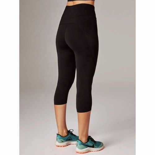 Running Bare Womens Peach Flex 3/4 Tights Core Black