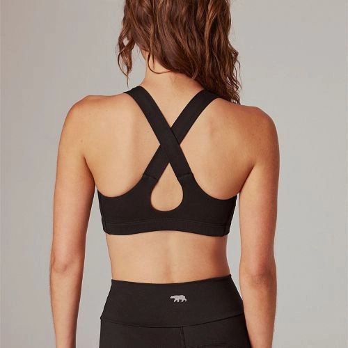 Running Bare Womens Power Up Sports Bra Peach Black