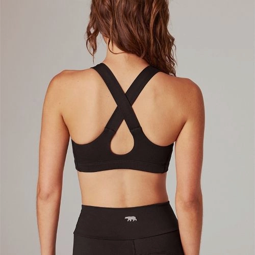 Running Bare Womens Power Up Sports Bra Peach Black