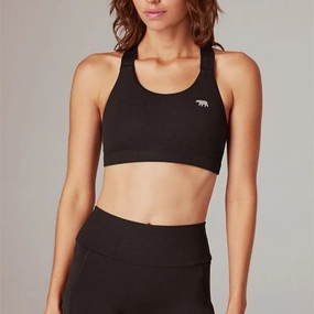 Running Bare Womens Power Up Sports Bra Peach Black