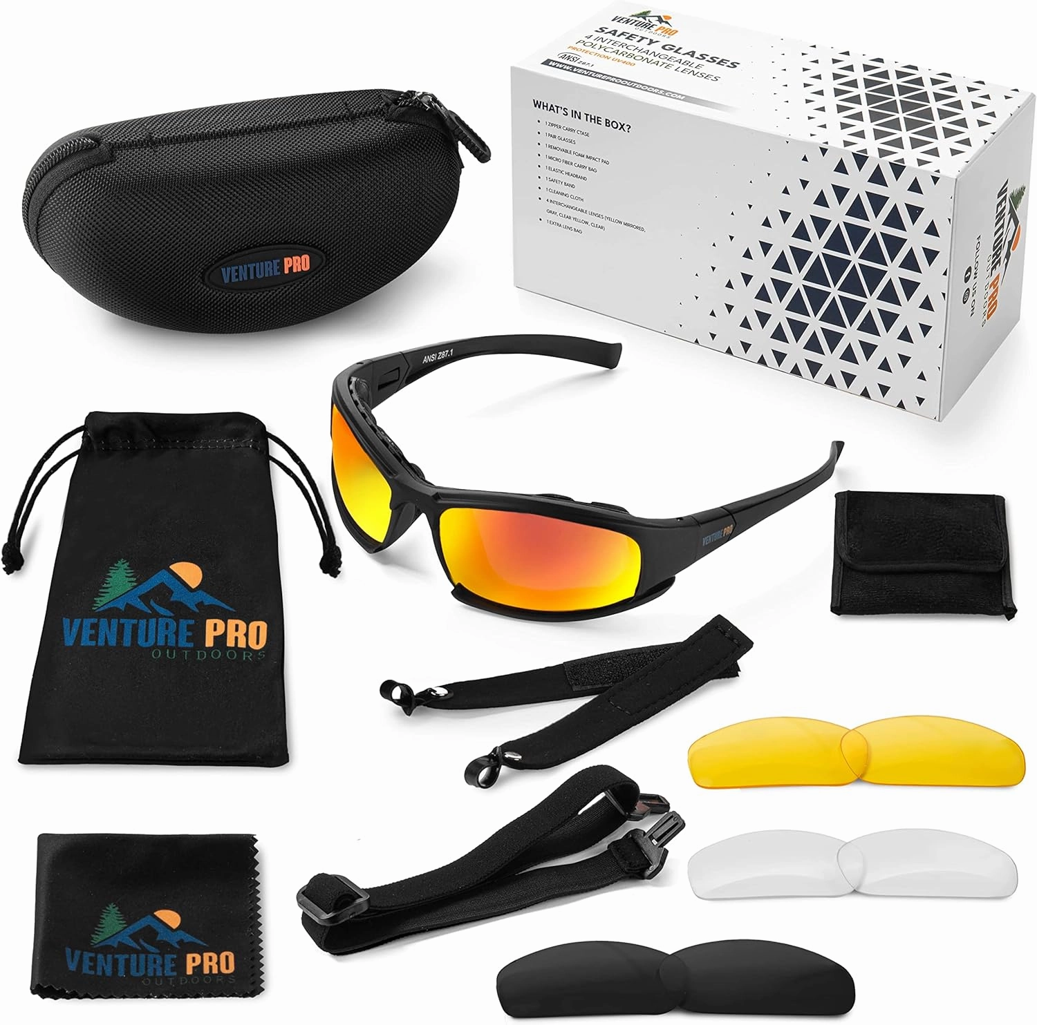 Safety Glasses Kit with Interchangeable Lenses, Anti-Scratch UV Protection, Sport Shooting Hunting Eye Protection for Men and Women, Stylish Impact Resistant Z87 Eyewear