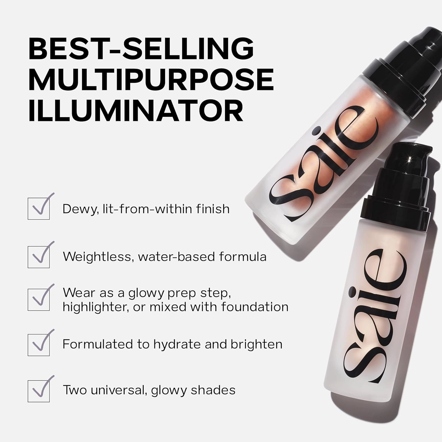 Saie Mini Glowy Super Gel Lightweight Illuminator - Luminizer   Makeup Primer for Glowing Skin - Enriched with Vitamin C   Hydrating Squalane Oil - Starglow (0.5 Oz)