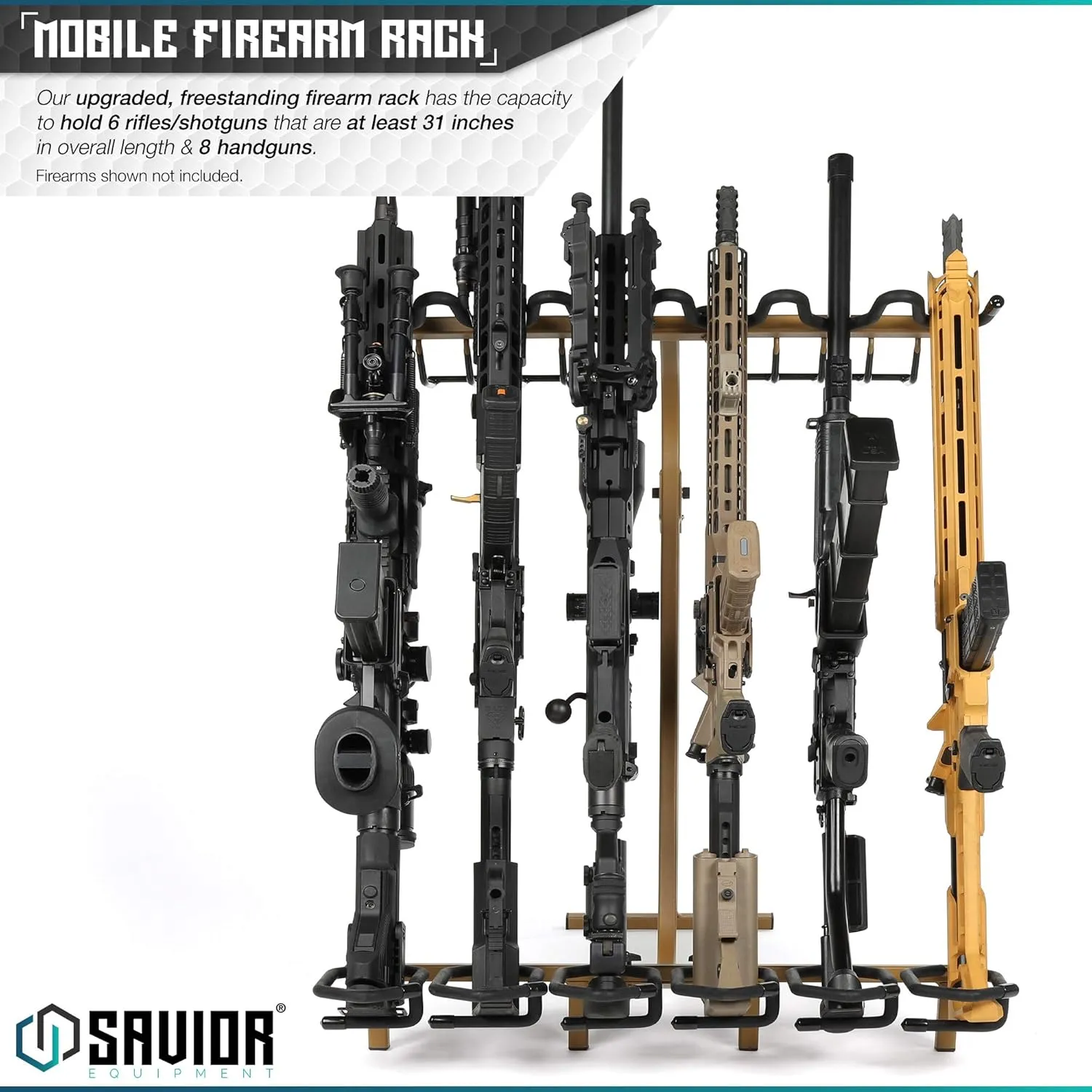 Savior Equipment Mobile Firearm Rack Tactical 6 Rifle Shotgun Free-Standing Gun Display Storage 8 Pistol Rack - Heavy Duty Steel, Foldable Design, Fit Most Firearms Longer Than 31" in Length