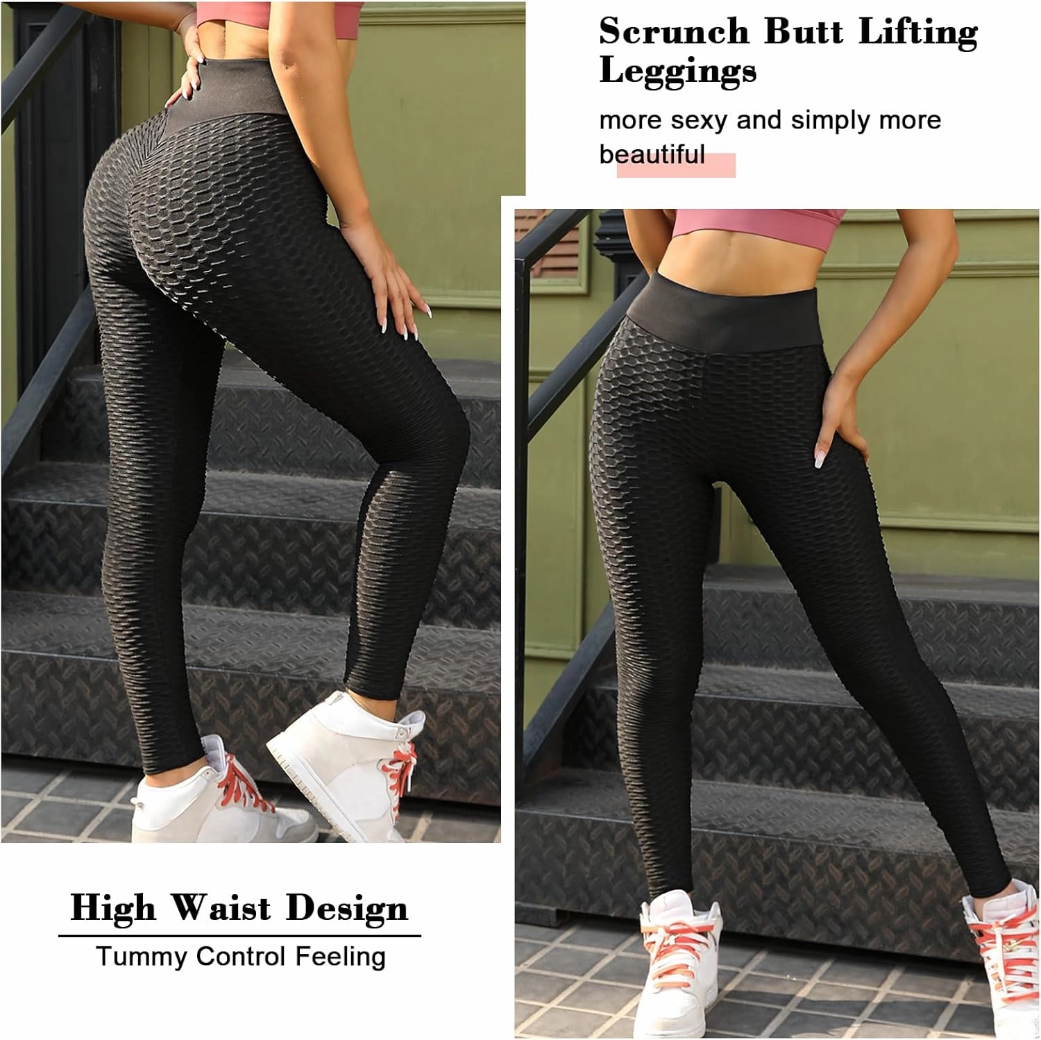 Scrunch Butt Lifting Workout Leggings for Women High Waisted Yoga Pants Tummy Control Gym Booty Textured Tights