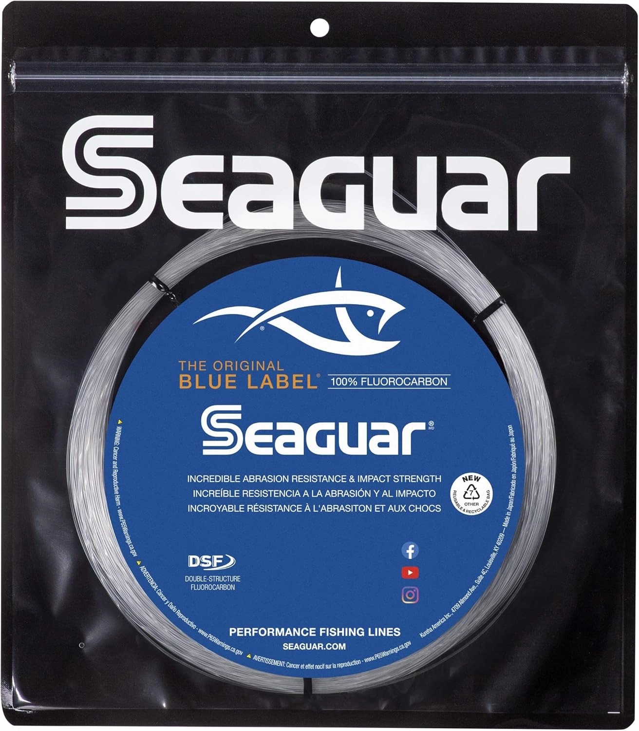 Seaguar Blue Label Big Game Saltwater Fishing Leader Line, 100% Fluorocarbon, 30meter, Clear, Multiple Sizes