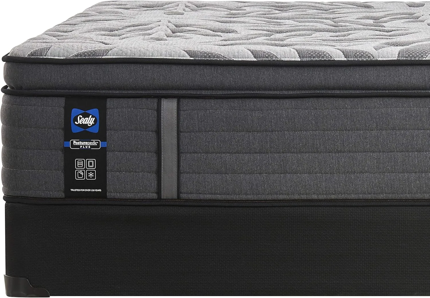 Sealy Posturepedic Plus, Euro Pillow Top 14 Medium Mattress with Surface-Guard and 5-Inch Foundation, Full, Grey