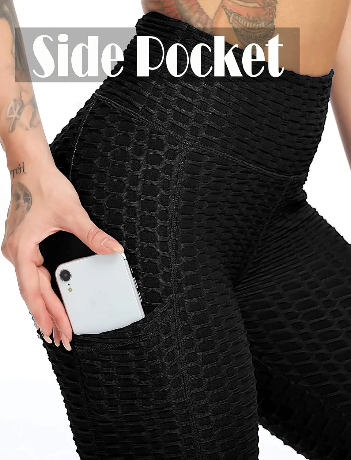SEASUM Women High Waisted Workout Yoga Pants Butt Lifting Scrunch Booty Leggings Tummy Control Anti Cellulite Textured Tights