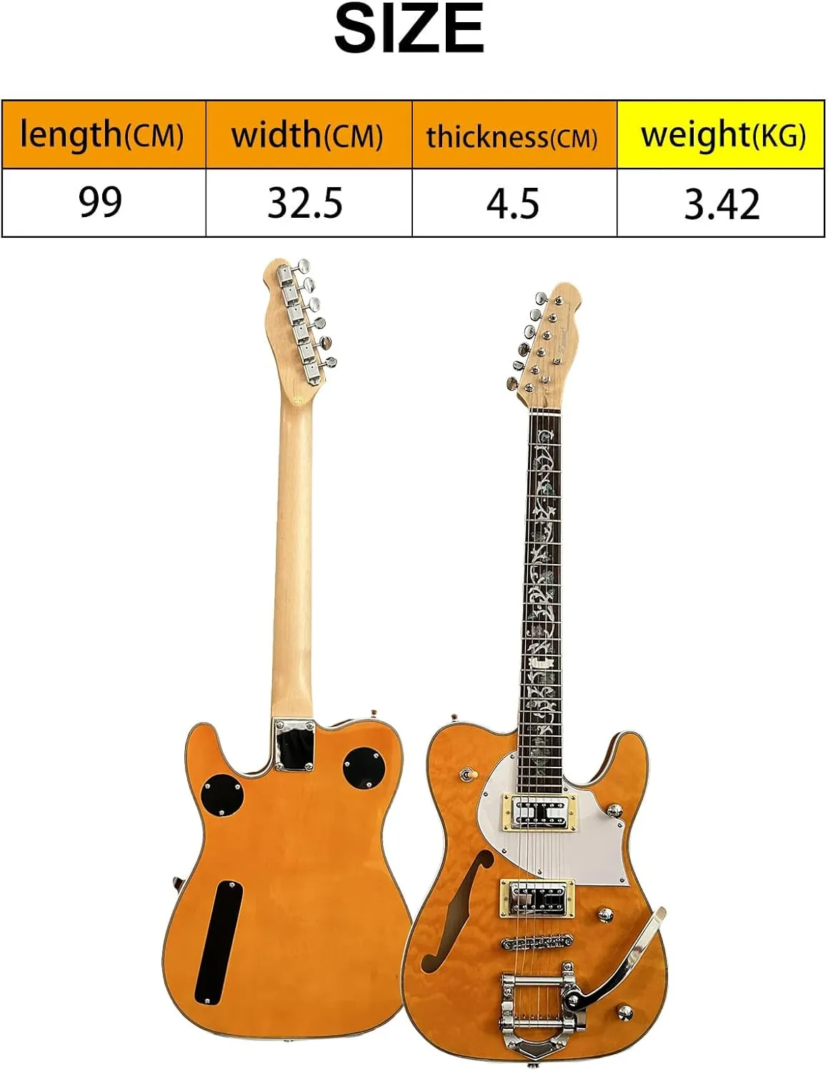Semi Hollow Body Electric Guitar Custom Shop 22 Frets, Quilted Maple Top,Canada Maple Neck Flower Inlay(yellow)